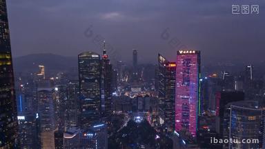 广州珠江新城东塔西塔后移夜景延时航拍航拍